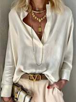 Women's Cotton Linen V-Neck Loose Fashion Simple Shirt