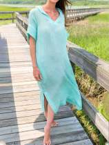 Women's Cotton Linen Casual Hooded Dress