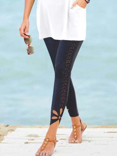 Lace Casual Skinny Elastic Cropped Pants
