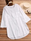 Women's Casual Pure Color Literary Cotton And Linen Shirt