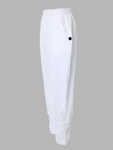 Women's Cotton Casual Cut-Out Pants With Pocket