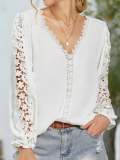 Women's Solid Color Lace Stitching Casual Shirt