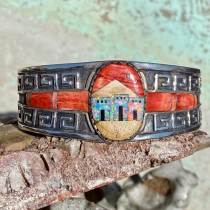 Southwestern Pueblo Themed Bracelet with Opal Sterling Silver