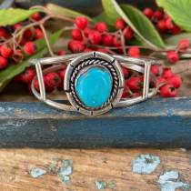 Navajo Sterling Silver Cuff Bracelet with Sky Blue Turquoise