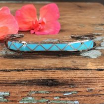 Sterling Silver Turquoise Inlay Triangle Row Bracelet