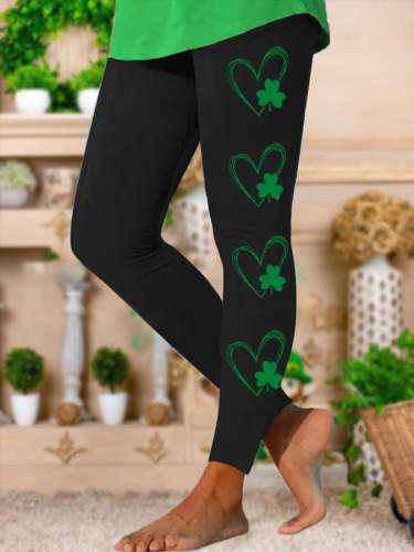 Women's St. Patrick's Day Love Lucky Shamrock Print Stretch Leggings
