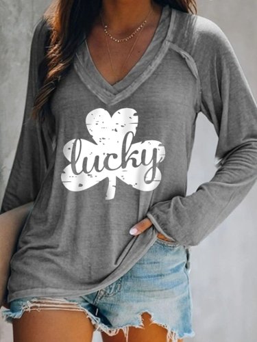 Women's Lucky Shamrock Casual Long Sleeve T-Shirt