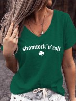 Women's Shamrock’n Roll On St Patrick's Day Shamrock V-Neck Tee