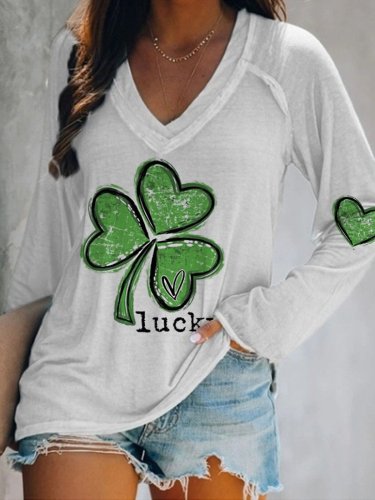 Women's St Patricks Day Lucky Clover Graphic Casual Long Sleeve T-Shirt