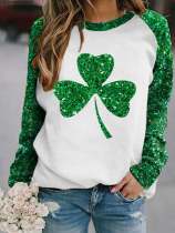 Women's St. Patrick's Day Lucky Glitter Shamrock Print Casual Sweatshirt