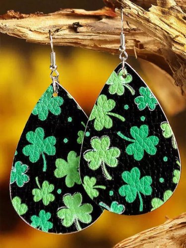 Women's St. Patrick's Day Shamrock PU Leather Earrings
