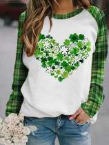 Women's St. Patrick's Day Love Heart Shamrock Plaid Print Casual Sweatshirt