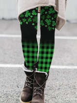 St. Patrick's Day Plaid Clover Gradient Leggings