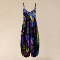 Women's summer retro wind aurora sleeveless loose jumpsuit