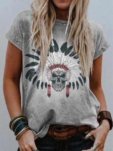 Women's Western Tribal Print Crew Neck Casual T-Shirt