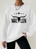 Women's Retro Wallen Bull Skull Waffle Sweatshirt