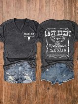 Women's Wallen Last Night we Let Liquor Talk Print V-Neck T-Shirt