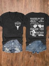 Women's Wallen Wasted On You Shirt Country Music Print V-Neck T-Shirt