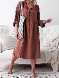 Lapel Button Women's Loose Midi Dress