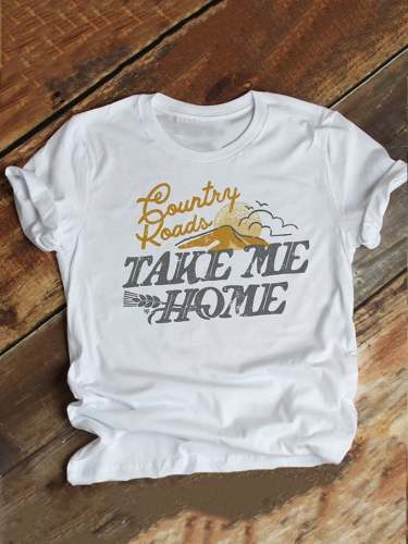 Women's Western Country Music Country Roads Take Me Home Print T-Shirt