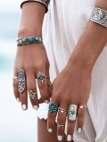 Women's bohemian vintage turquoise ring nine-piece set