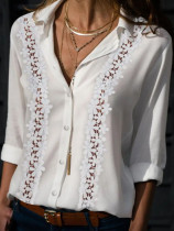 Lace Plain Shirt Collar Long Sleeve Casual Shirt