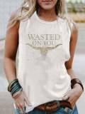 Women's Wasted On You Up Down Print Round Neck Tank Top