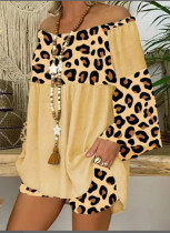 Leopard Splicing Loose plus Size Cotton and Linen Suit