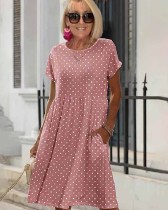 Polka Dot round Neck Short Sleeve Casual Four-Sided Stretch Dress