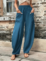New Solid Color Casual Elastic Pants with Pockets