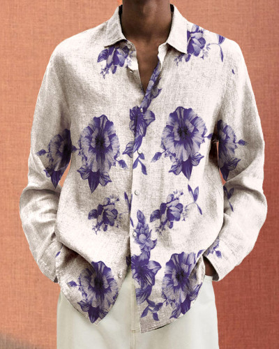 Men's cotton&linen long-sleeved fashion casual shirt 34ea