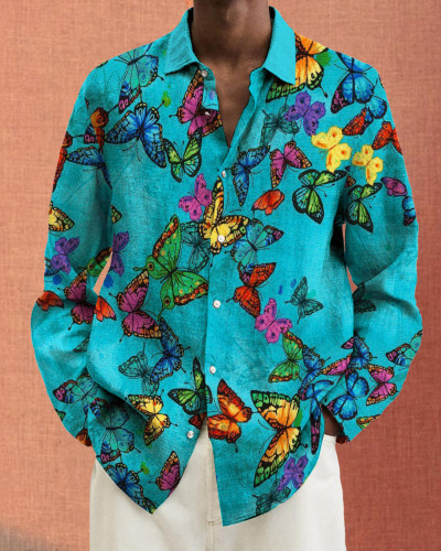 Men's cotton&linen long-sleeved fashion casual shirt beea