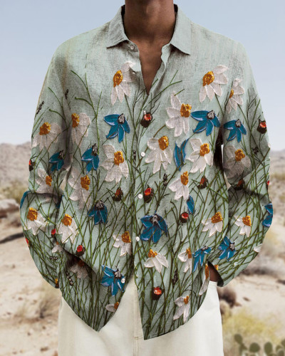 Men's Prints long-sleeved fashion casual shirt 4e05