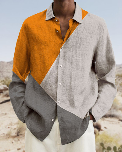 Men's cotton&linen long-sleeved fashion casual shirt 89e9