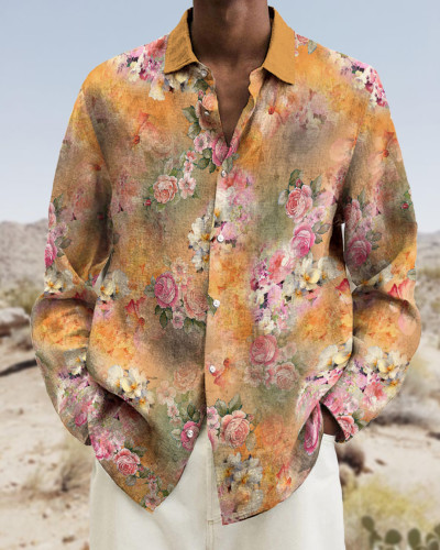 Men's Prints long-sleeved fashion casual shirt f2e3