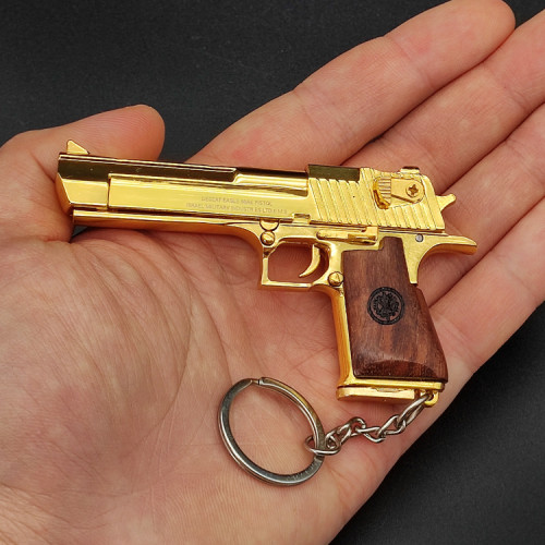 Gold-plated Wooden Handle 1:3 Desert Eagle Metal Gun Model Keychain