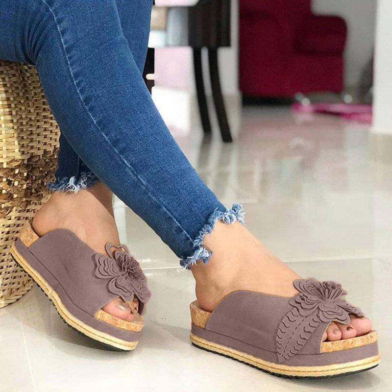 plain flat peep toe casual slippers