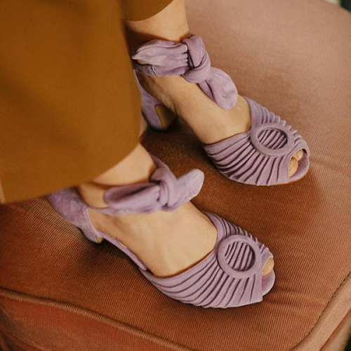 Vintage Bowknot Lace-Up Low Heel Sandal