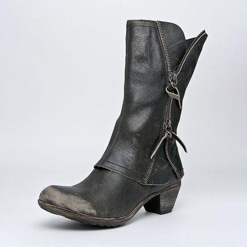 Women's Vintage Side Zippers Boots Tassel Wide Calf Boots