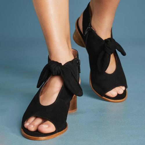 Elegant Bow Peep Toe Heels Zipper Chunky Heel Sandals