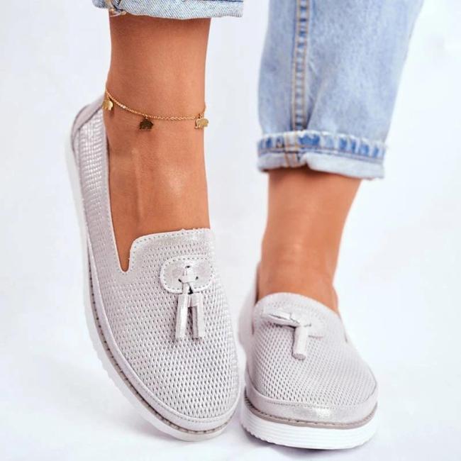 Women Comfy Hollow-out Tassel Slip On Flat Heel Shoes Loafers
