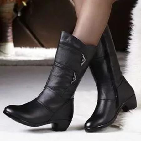 Women's Zipper Ankle Boots Round Toe Heels Chunky Heel Boots