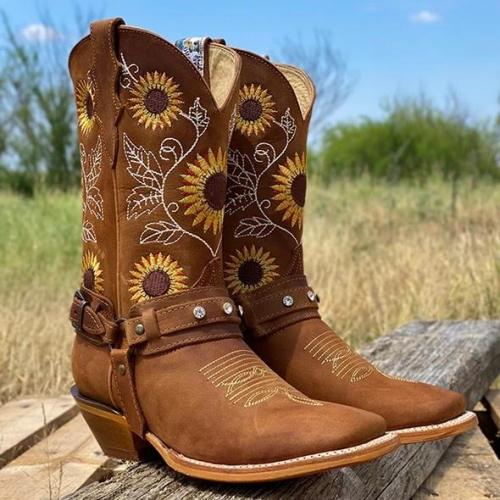 Women's Natural Cowhide Leather Sunflower Boots