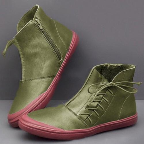 Flat Heel Lace Up Boots