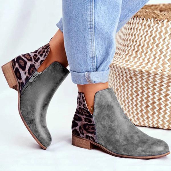 Women's low heel colorblock leopard Martin boots
