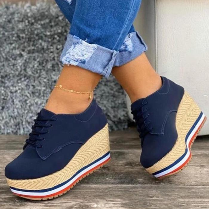 Women Fashionable Wedge Woven Sole Comfortable Casual Loafers