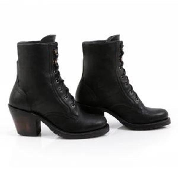Plus Size Vintage Suede Lace Up Chunky Heel Mid Boots
