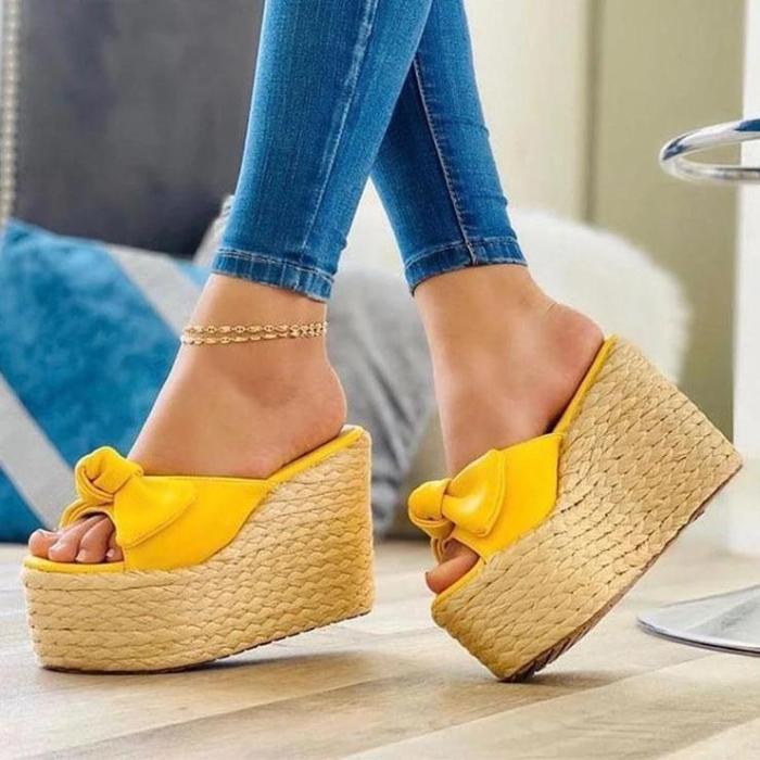 US$ 55.60 - Fashion Platform Bow Open Toe Sandals - www.shespick.com
