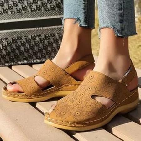 women's flower slingbacks toe ring flat heel sandals