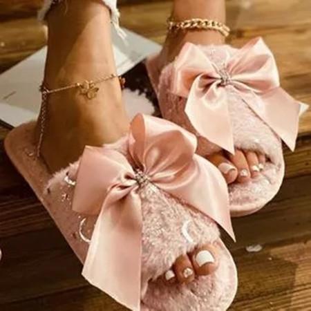 Women's Bowknot Slingbacks Cotton Flat Heel Slippers